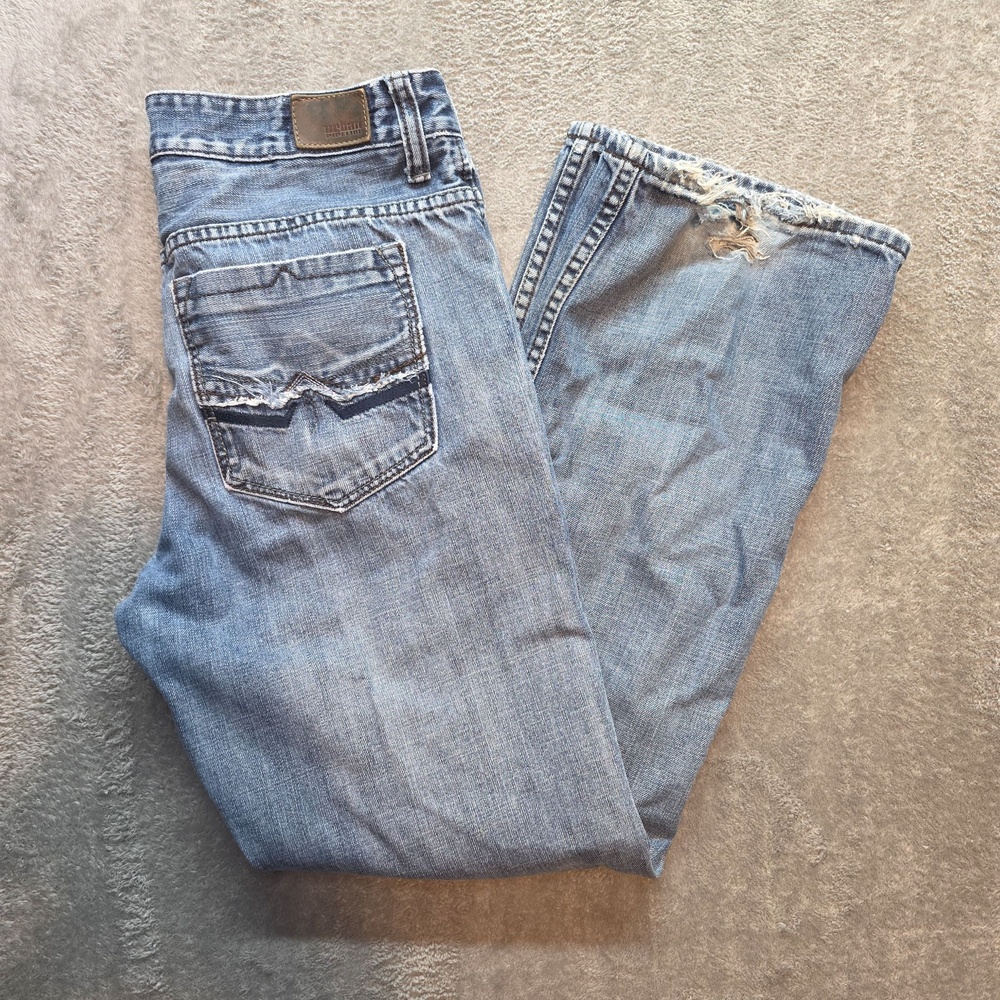 Urban Pipeline Loose Bootcut Jeans Mens 30x32 Blue Medium Wash Distressed Flaws